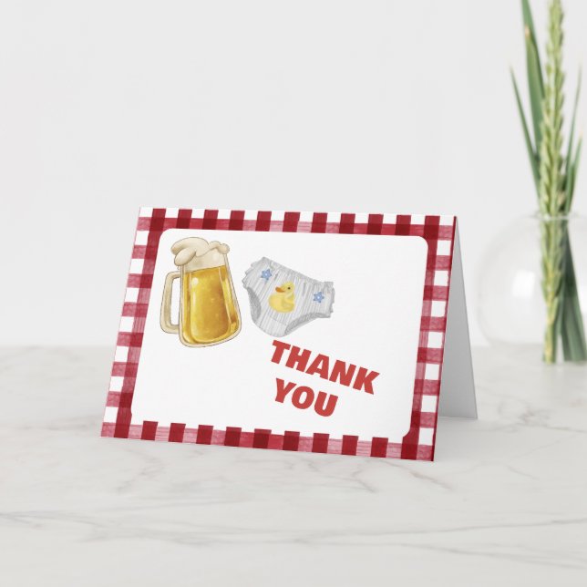 Carte De Remerciements Gingham Huggies Chuggies Beer Diaper Baby Shower  (Devant)