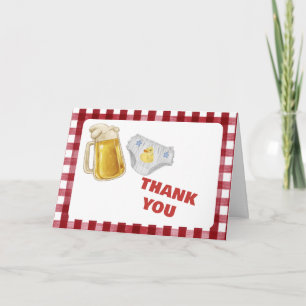 Carte De Remerciements Gingham Huggies Chuggies Bière Couche Bébé Shower