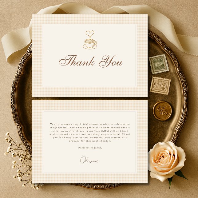 Carte De Remerciements Gingham Love is Brewing Coffee Bridal Shower (Créateur téléchargé)