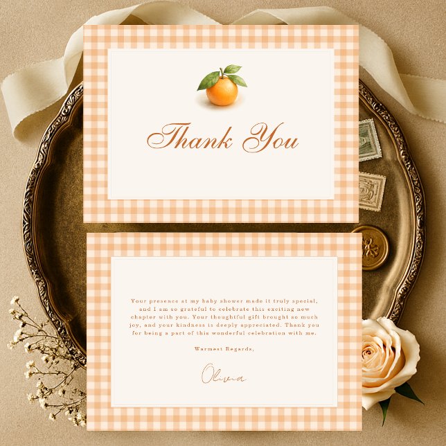 Carte De Remerciements Gingham Orange Little Cutie Baby Shower (Créateur téléchargé)