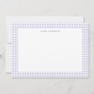 Carte De Remerciements Gingham plat personnalisé lavande et blanc