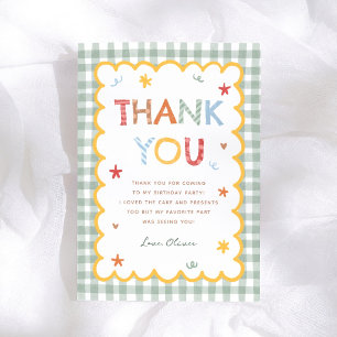 Carte De Remerciements Gingham Vert Coloré 1er Anniversaire