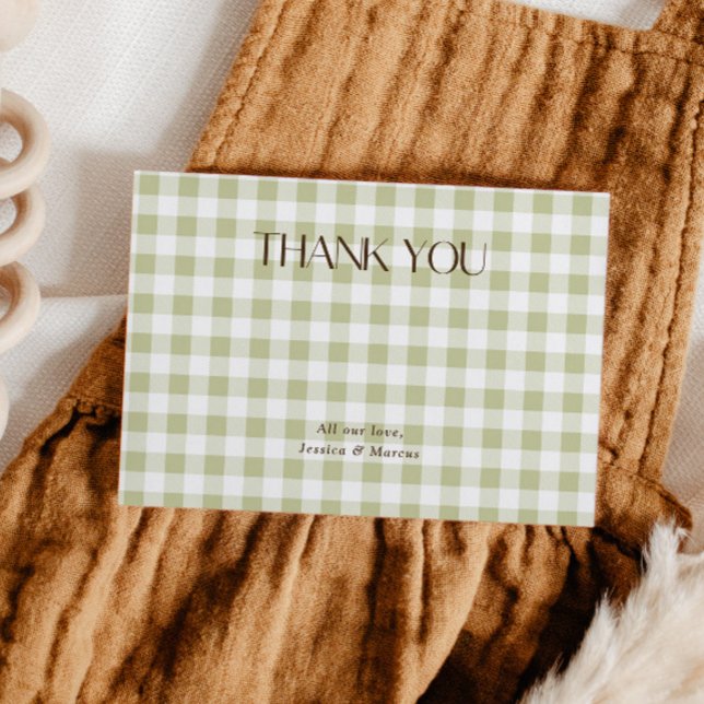 Carte De Remerciements Gingham Vert Genre Neutre  (Créateur téléchargé)