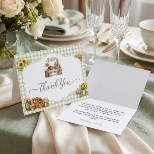 Carte De Remerciements Gingham Vert Rustique Elle est fraîche sur le marc