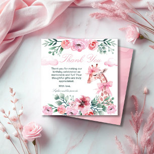 Carte De Remerciements Girafe à l'aquarelle Jardin Fille Anniversaire