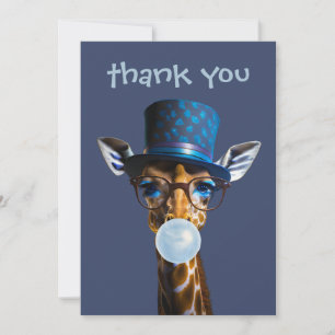 Carte De Remerciements Girafe avec chapeau haut de forme et bubble gum bl