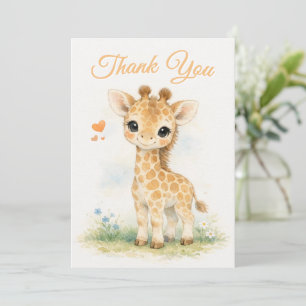 Carte De Remerciements Girafe bébé mignonne Safari Orange