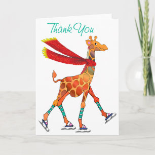 Carte De Remerciements Girafe de patinage de glace avec tous nos