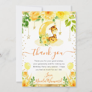 Carte De Remerciements Girafe Florale Mignonne Aquarelle Anniversaire