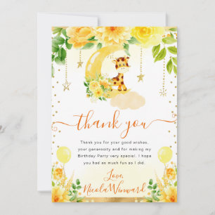 Carte De Remerciements Girafe Florale Mignonne Aquarelle Anniversaire