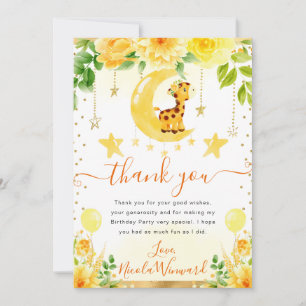 Carte De Remerciements Girafe Florale Mignonne Aquarelle Anniversaire