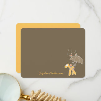 Carte De Remerciements Girafe Jaune Caricature Avec Baby shower Parapluie