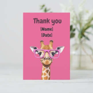 Carte De Remerciements Girafe mignonne drôle Nom et date personnalisés