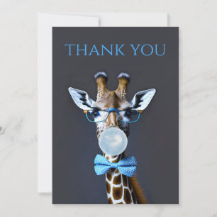 Carte De Remerciements Girafe portant des lunettes, noeud papillon souffl