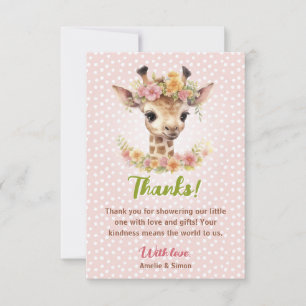 Carte De Remerciements Giraffe Co-ed Rose Girl Safari Baby shower mignon