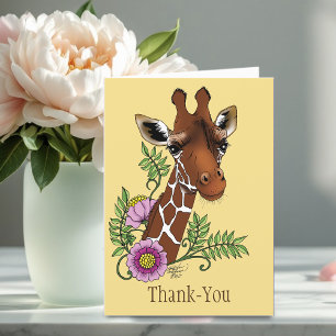 Carte De Remerciements Giraffe Fleurs de Portrait Jaunes