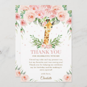 Carte De Remerciements Giraffe Jungle Safari rose Blush Floral Anniversai