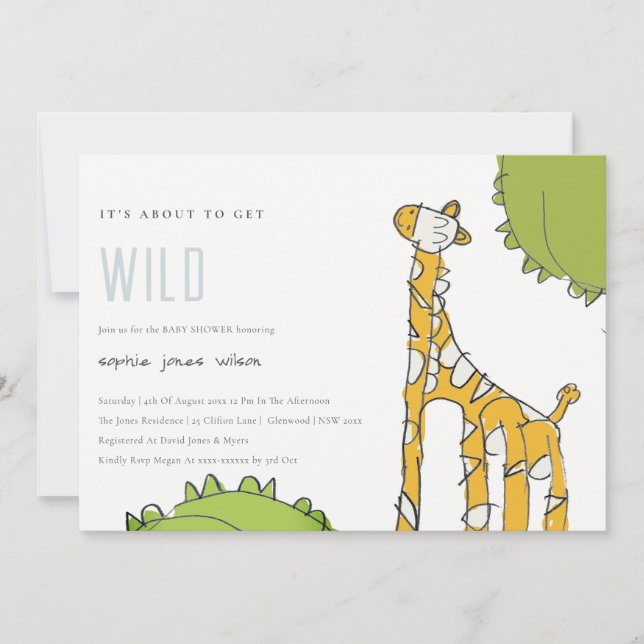 Carte De Remerciements Giraffe sauvage mignonne Baby shower tiré Invitati (Devant)