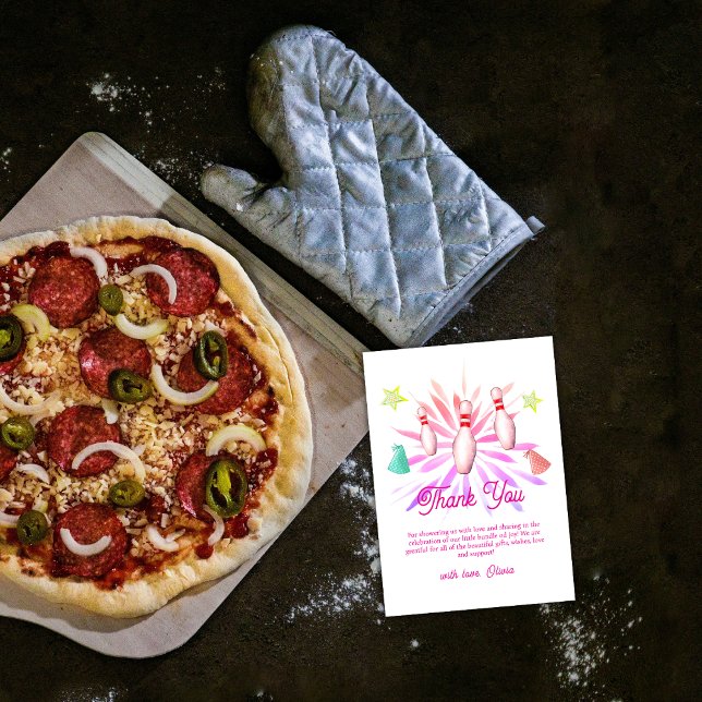 Carte De Remerciements Girl Firework Strike Up Bowling Sport Baby Shower (Girl Firework Strike Up Bowling Sport Baby Shower Thank You Card)