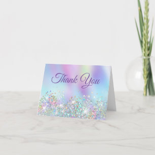 Carte De Remerciements Girl Holo Parties scintillant Aqua Purple Iridesce