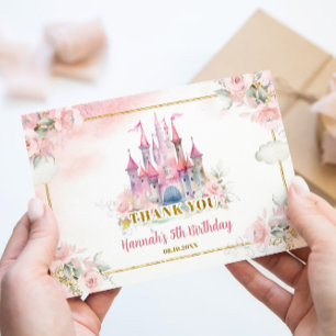 Carte De Remerciements Girl Princess Royal Castle 5e anniversaire