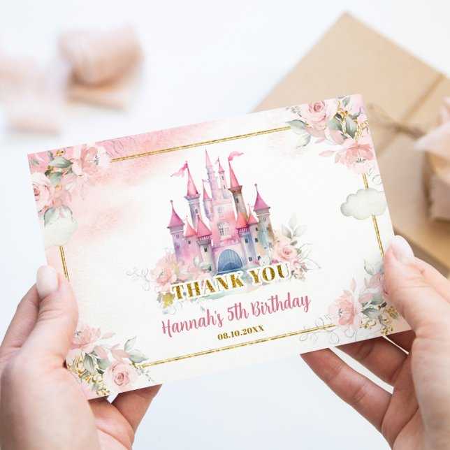 Carte De Remerciements Girl Princess Royal Castle 5e anniversaire (Créateur téléchargé)