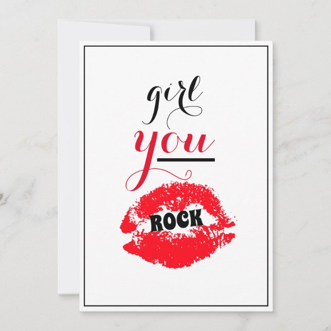 Carte De Remerciements Girl You ROCK Nice Gesture Girls Red Lips Script (Devant)