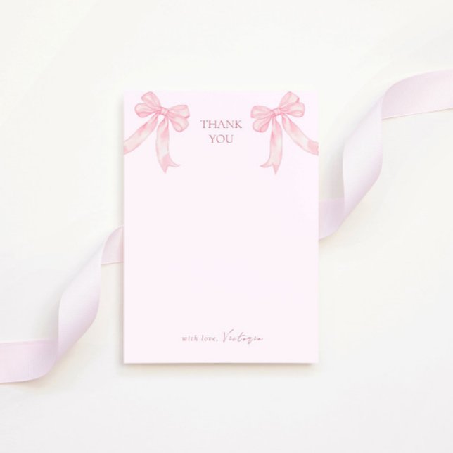 Carte De Remerciements Girly Pink Bows Elegant Bridal Shower (Créateur téléchargé)