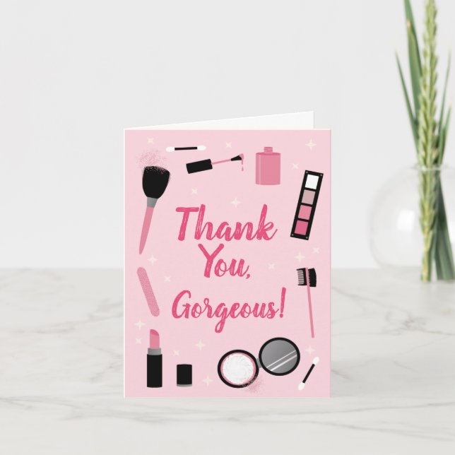 Carte De Remerciements Girly Pink Makeup Glamour Birthday Thank You Card (Devant)