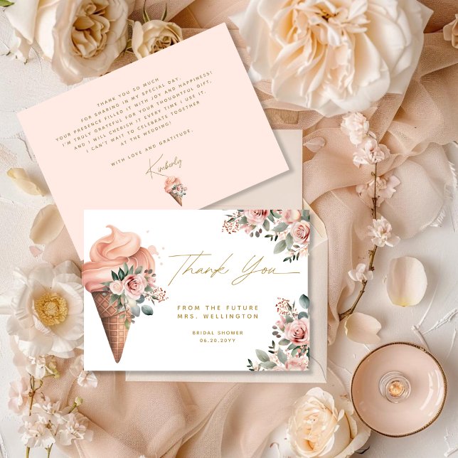 Carte De Remerciements Glace Crème Renversée Fleur Rose Shower de Mariage (Créateur téléchargé)