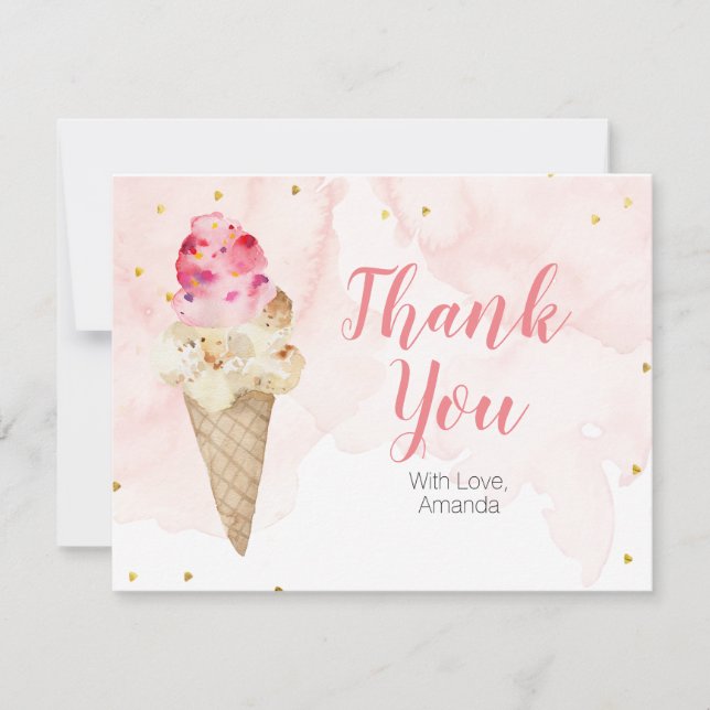 Carte De Remerciements Glace rose blush Mariage doré pailleté (Devant)