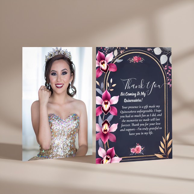 Carte De Remerciements Glam Ball Gown Spark Dark Navy Blue Quinceanera (Créateur téléchargé)
