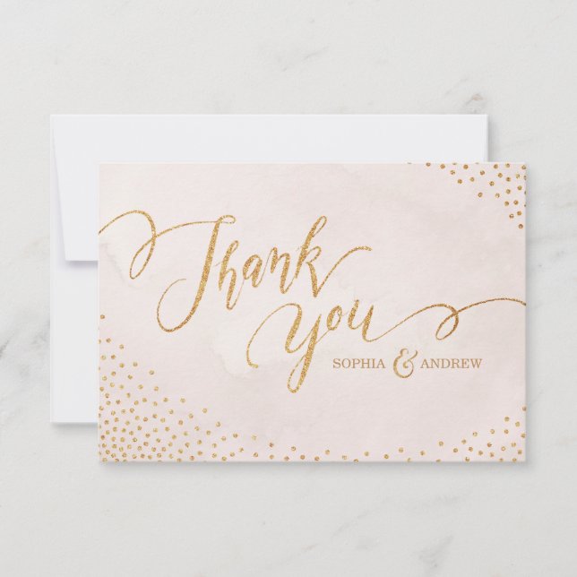 Carte De Remerciements Glam blush parties scintillant rose or calligraphi (Devant)