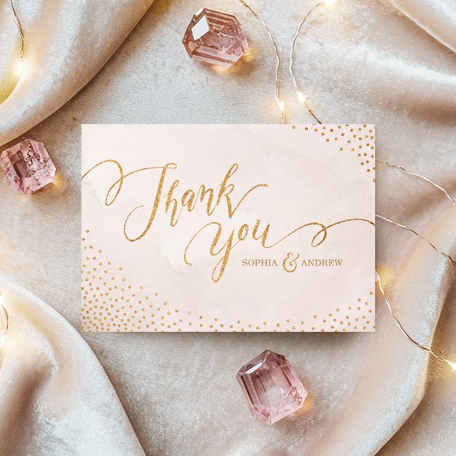 Carte De Remerciements Glam blush parties scintillant rose or calligraphi (Glam blush glitter rose gold calligraphy thank you)