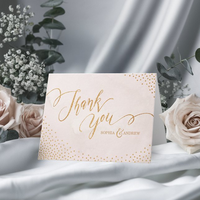 Carte De Remerciements Glam blush parties scintillant rose or calligraphi (Glam blush glitter rose gold calligraphy thank you)