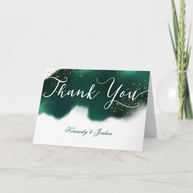 Carte De Remerciements Glam Emerald Green Parties scintillant or Mariage  (Devant)