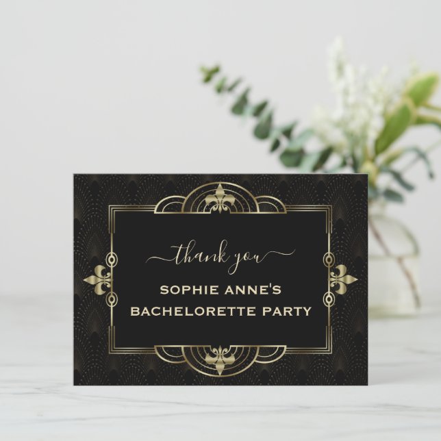 Carte De Remerciements Glam Gold Art Déco Vegas Bachelorette Week-end (Debout devant)