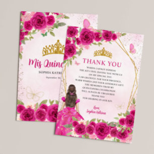 Carte De Remerciements Glam Magenta Or rose Floral Princesse Quinceañera
