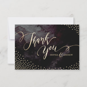 Carte De Remerciements Glam noir faux or parties scintillant calligraphie