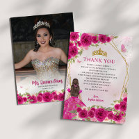 Glam Pink Gold Floral Princess Quinceañera Photo