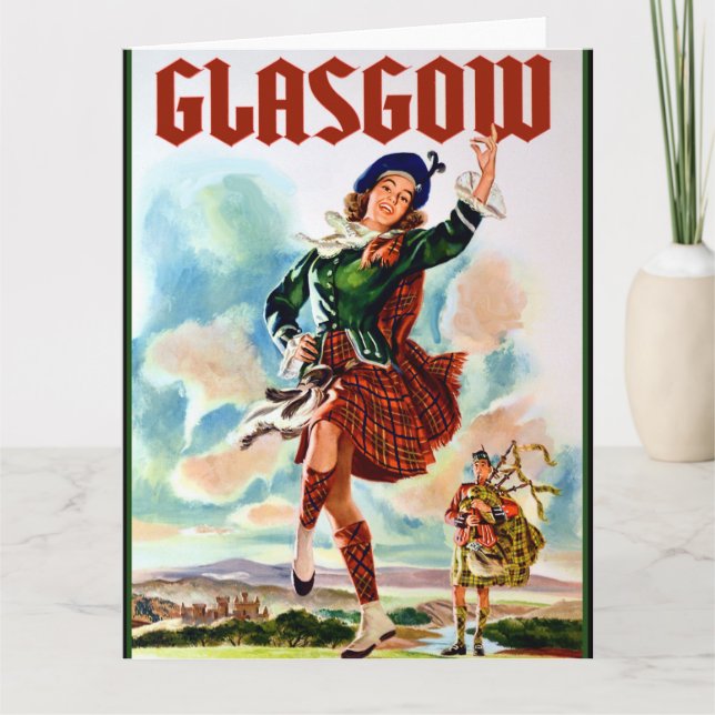 Carte De Remerciements Glasgow écossaise Danser avec Bagpiper (Devant)
