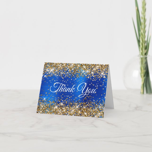 Carte De Remerciements Glitter Gold Royal Blue 40th Birthday (Devant)