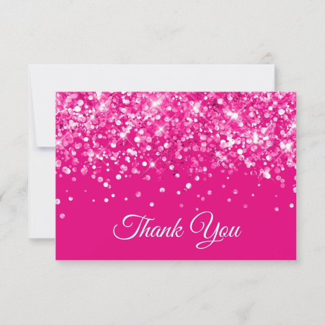 Carte De Remerciements Glitterie Hot Rose Sweet 16 (Devant)