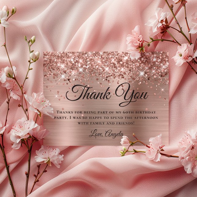 Carte De Remerciements Glittery Rose Gold Foil 60e anniversaire (Glittery Rose Gold Foil 60th Birthday Thank You Card)