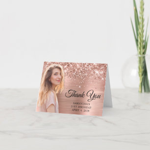 Carte De Remerciements Glittery Rose Gold Foil Cutout Photo 21e anniversa