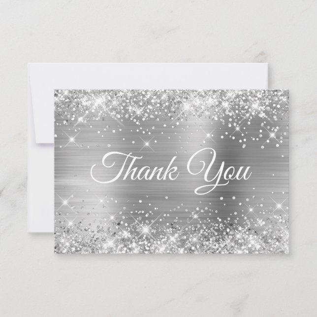Carte De Remerciements Glittery Silver Foil 21e anniversaire (Devant)