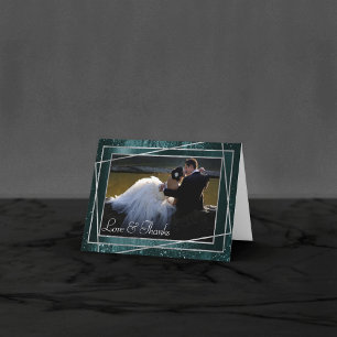 Carte De Remerciements Glitzy Foil   Minuit Turquoise Faux photo en métal