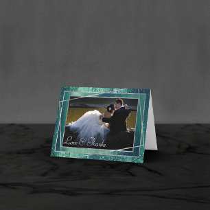 Carte De Remerciements Glitzy Foil   Photo Seafoam Green Aqua Sparkle