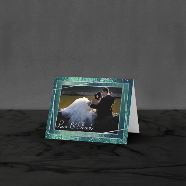 Carte De Remerciements Glitzy Foil | Photo Seafoam Green Aqua Sparkle (Créateur téléchargé)