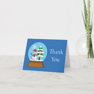 Carte De Remerciements Globe des neiges avec Snowman et Pine Tree Perso